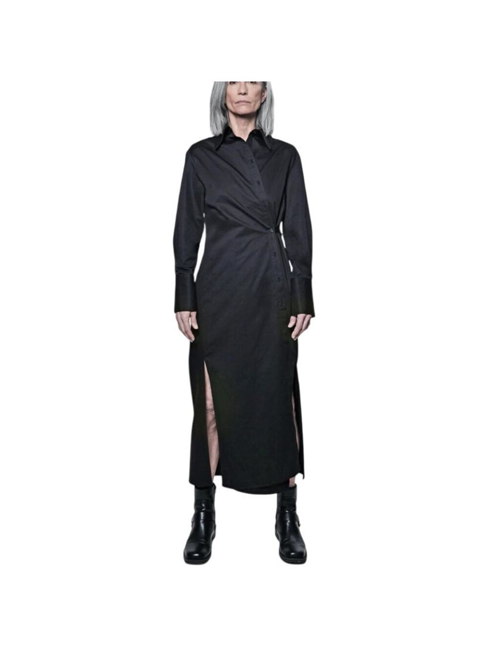 NWT Article X (M) Black The Wrap Button Down Maxi Dress - Minimalist Avant Garde